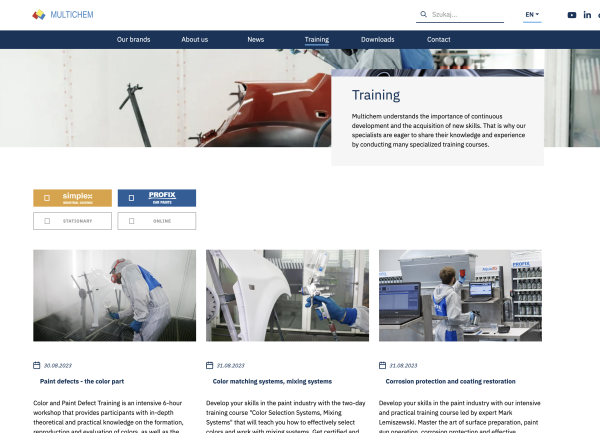 Training subpage on the Multichem website